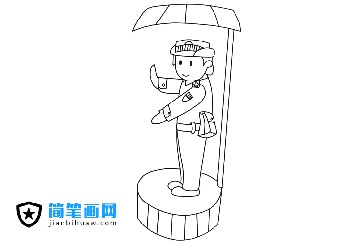 交警阿姨指揮交通的簡筆畫圖片