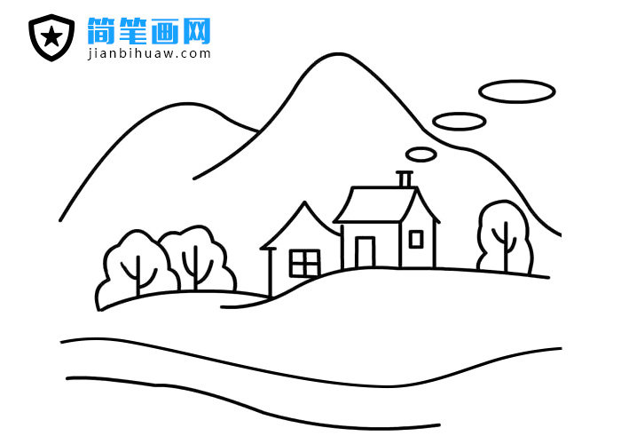 山腳下的小房子簡筆畫