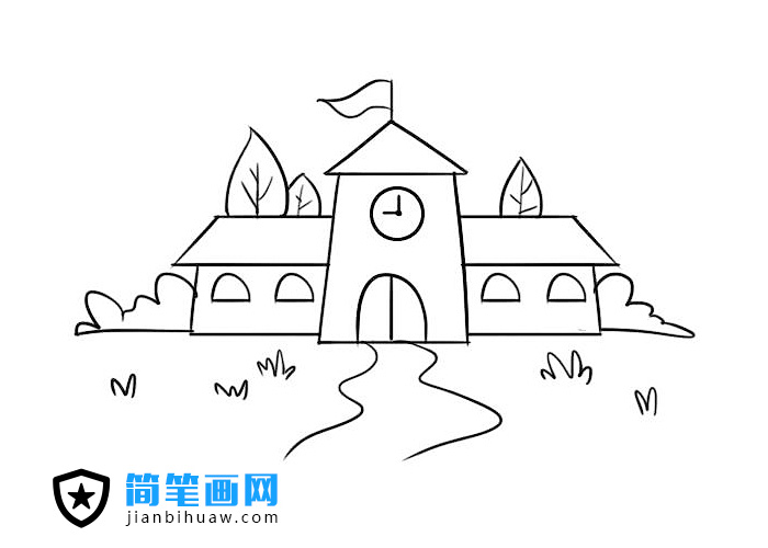 小學(xué)學(xué)校教學(xué)樓簡(jiǎn)筆畫(huà)圖片含上色