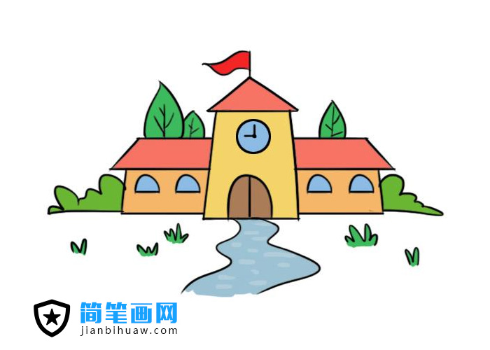 小學(xué)學(xué)校教學(xué)樓簡(jiǎn)筆畫(huà)圖片含上色