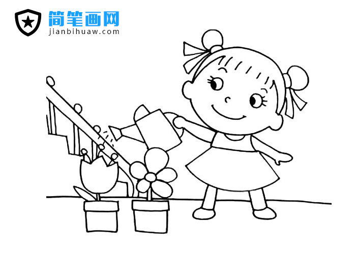 小女孩子在家里澆花的簡(jiǎn)筆畫(huà)圖片